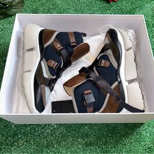 Chloe Designer Shoe - Nude, Brown, and Black Lace Up Boots - Size 36